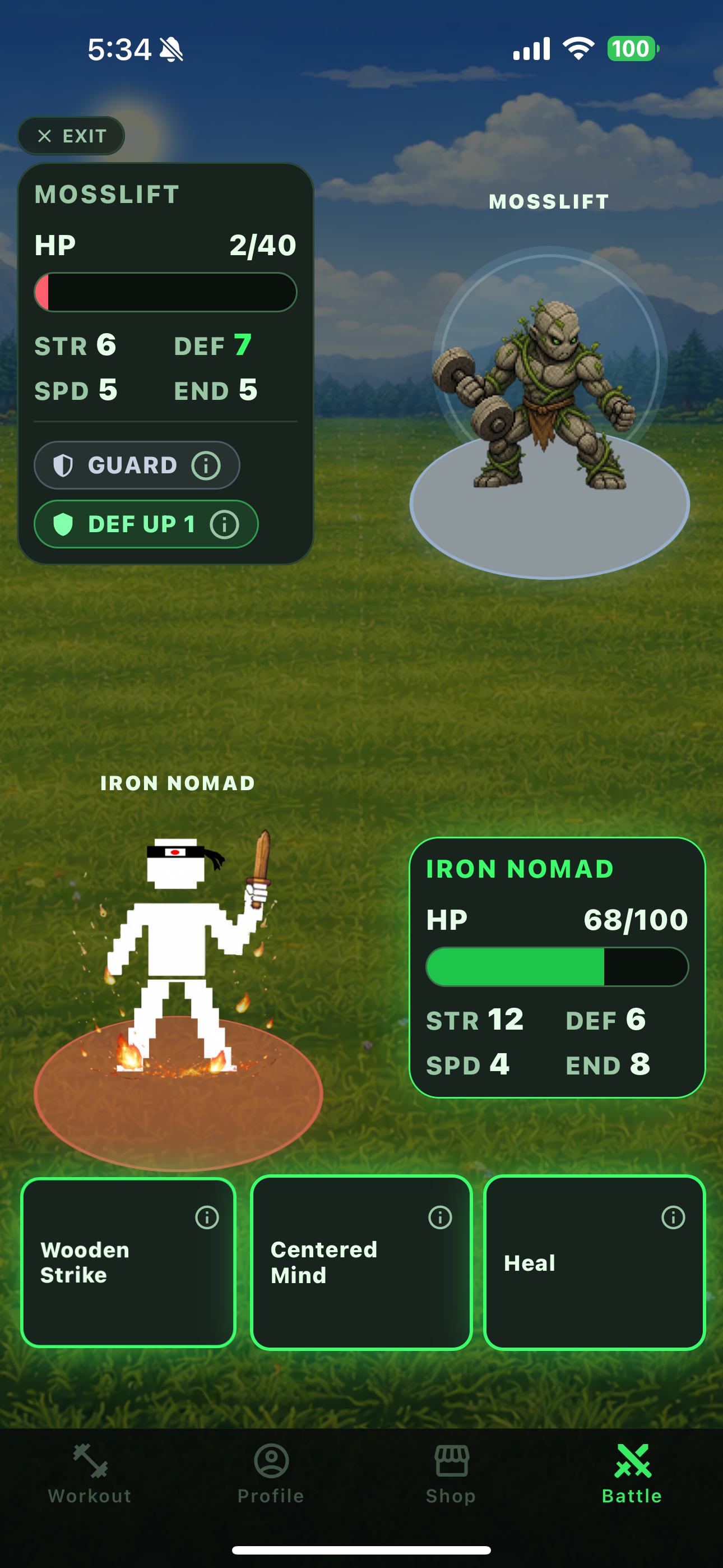 GymSaga battle screen